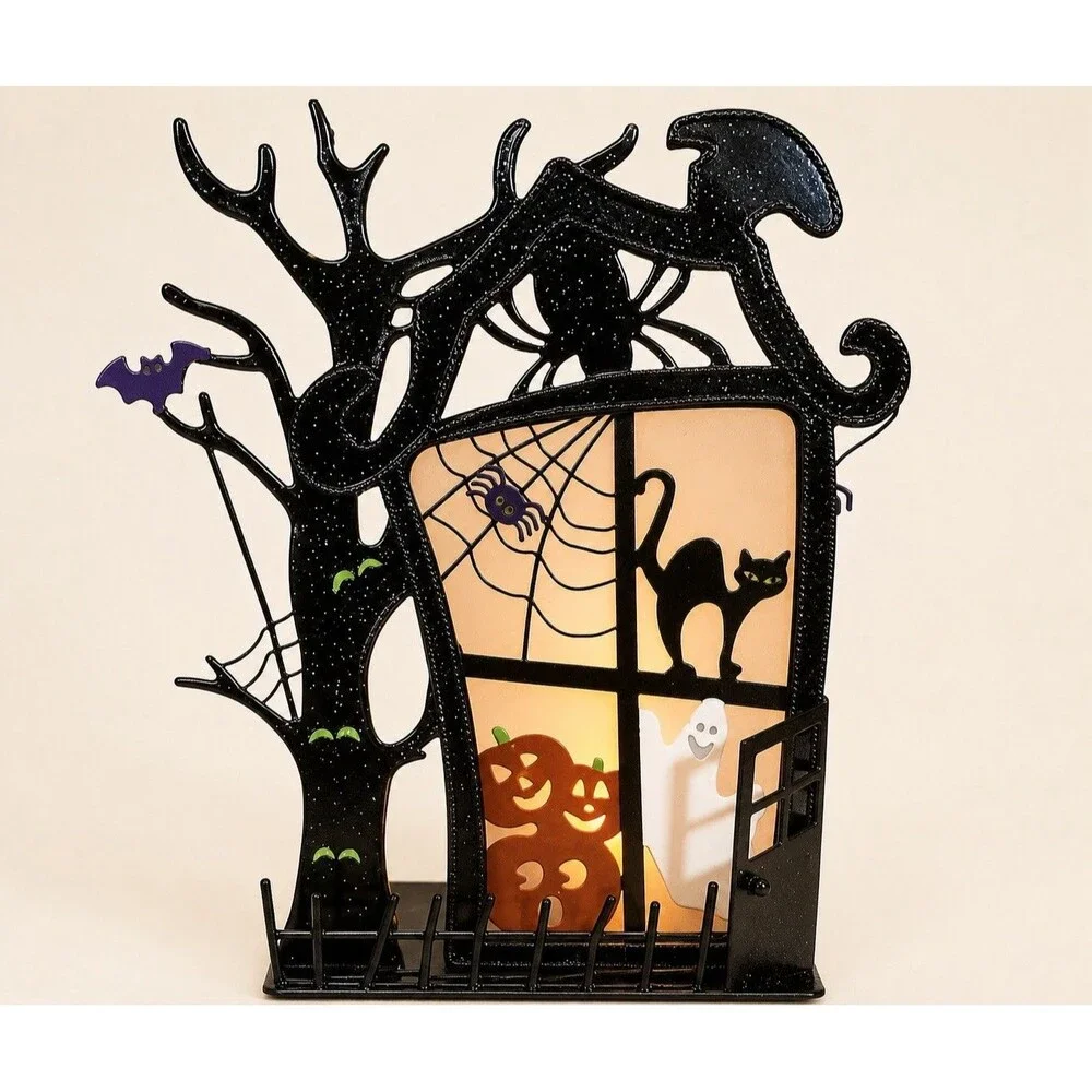 PartyLite Halloween Haunted Tree Candle Holder Cat Ghost Bat Pumpkin Decor